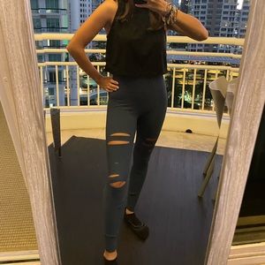 alo yoga blue warrior rip leggings NWOT